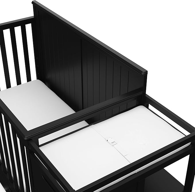 Graco Hadley 5-in-1 Convertible Crib and Changer with Drawer (Black) – GREENGUARD Gold Certified, Crib and Changing Table Combo with Drawer, includes Baby Changing Pad, Converts to Full-Size Bed