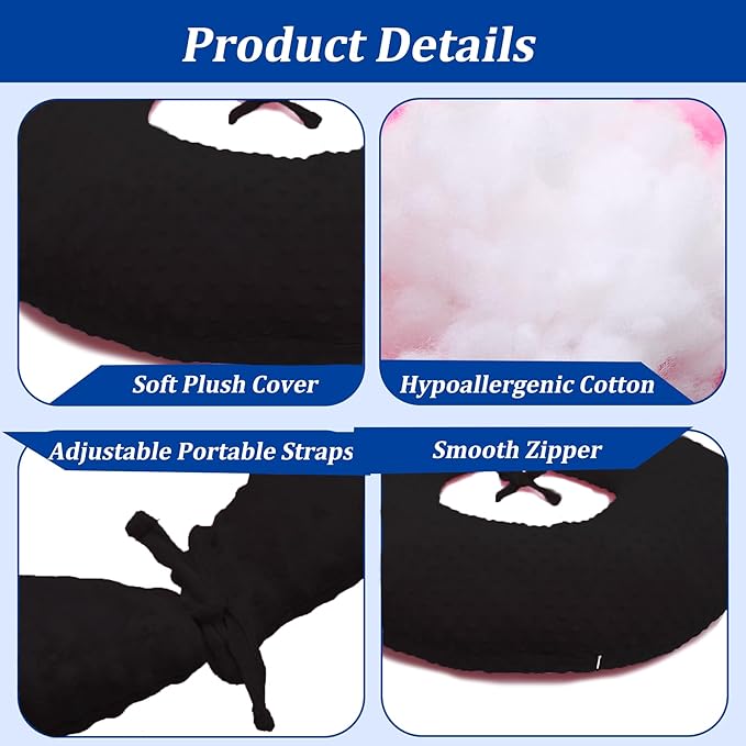 BBL Pillow After Surgery for Butt Sleeping, Brazilian Butt Lift Pillow Post Surgery Recovery for Sitting Sleeping Driving Donut Pillow for Woman Lumbar Back Cushion Seat Foam (Black Dot)