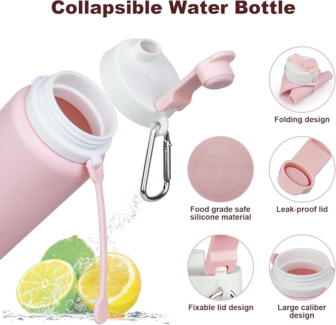 Collapsible Water Bottle, Foldable Water Bottle BPA Free Reusable Lightweight Leak-Proof Travel Silicone Water Bottle for Travel, Gym, Hiking, Office, Camping