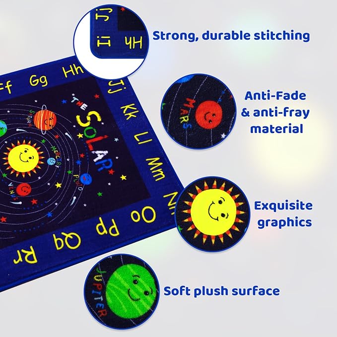 Kids Rug 5x7 Rug Solar System Pattern Nursery Rug Baby Soft Area Rug Non Shedding Carpet for Babyroom Play Room Non Slip Educational Rug Galaxy Outer Space Playmat, Blue|Solar System 5'x7'