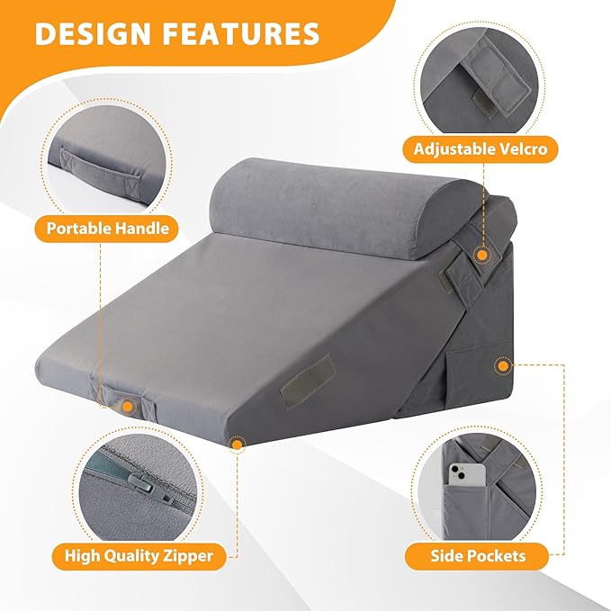 3PCS Orthopedic Bed Wedge Pillow Set for Sleeping, Wedge Pillow for Back Pain Relief, 10-in-1 Adjustable Bed Wedge Pillow Post Surgery, Triangle Pillow for Acid Reflux Snoring Gerd, Velvet