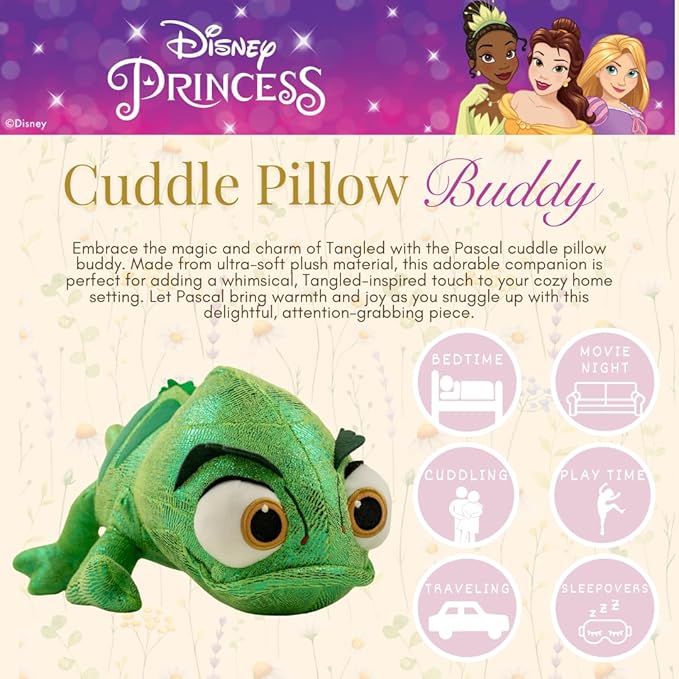 Franco Disney Princess Tangled Rapunzel Pascal The Chameleon, Bedding Super Soft Plush Cuddle Pillow Buddy, (Officially Licensed Product)