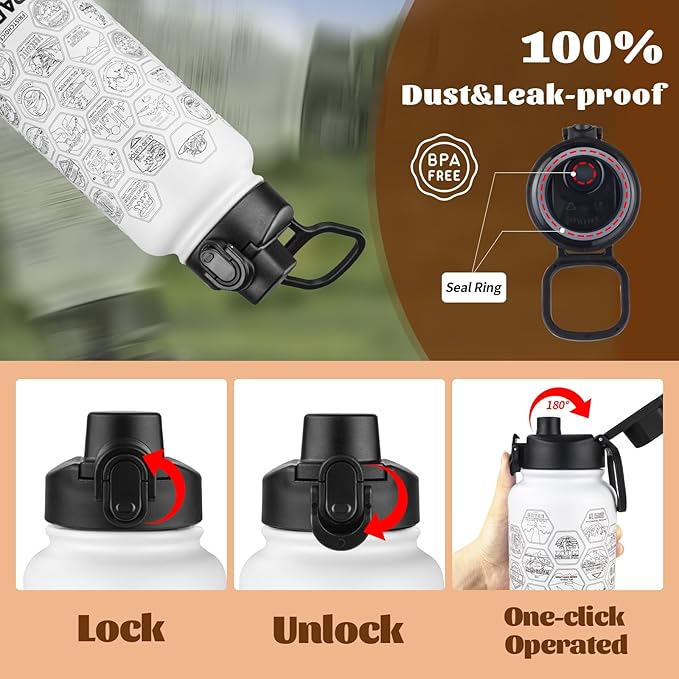 National Parks Water Bottle with Stickers and Straw,32oz Double Wall Vacuum Wide Mouth Insulated Water Bottle for Travel,BPA-free and Leak-proof (32oz,White)