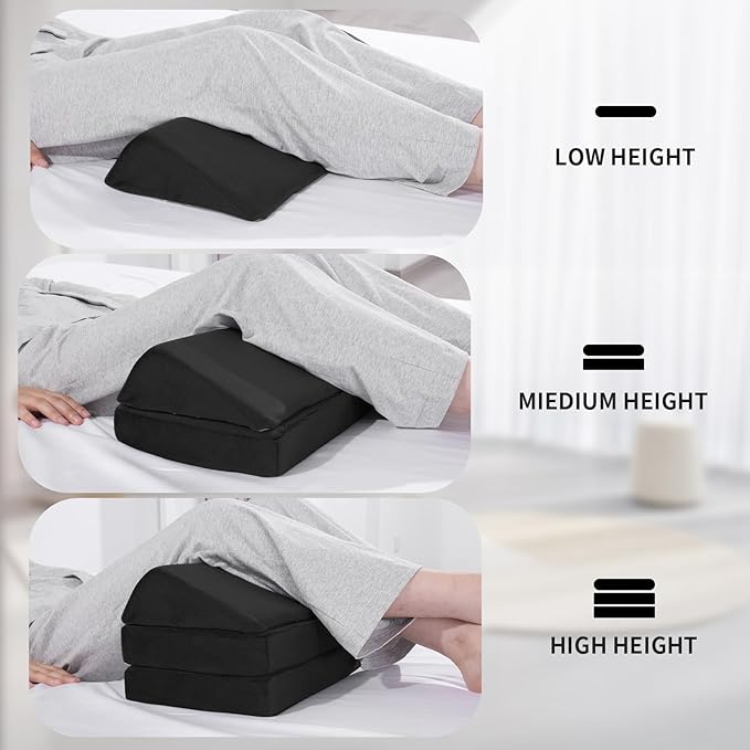 BALAPET 3-in-1 Adjustable Height Wedge Pillow, 7" Height Leg Knee Pillow for Side Sleepers & Aligns Spine, Supportive Bolster Pillow for Pregnancy Relieves Pressure Hip Leg Elevation, 22", Black