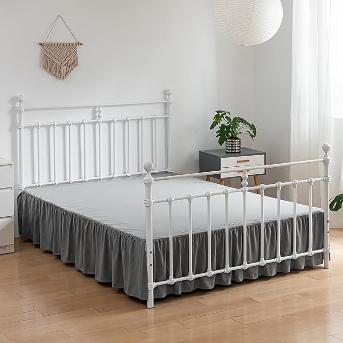 Bed Skirt Ruffled Bed Skirt with Split Corners, 18 Inch Drop Dust Ruffle Bed Skirt with Platform, Grey,King Size