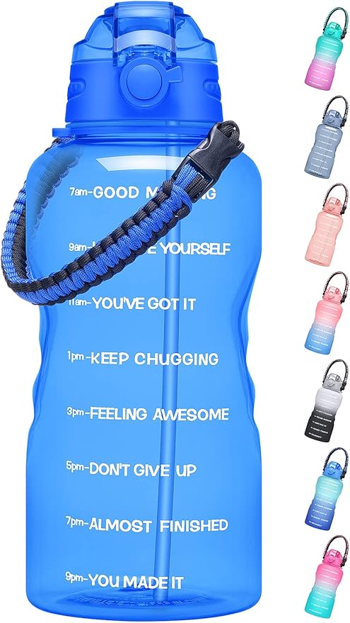 Water Bottles 1 / Half Gallon with Time Marker and Straw, Large Fitness Sports Motivational Bottle, Wide Mouth Leakproof and BPA Free for Travel, Gym,office,school
