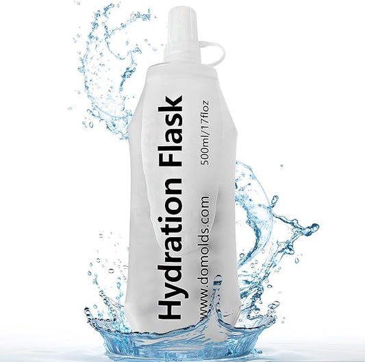 Premium Collapsible Water Bottle-500ml (17.6oz), Portable Soft Flask Water Bottle for Hydration Pack/Running Vest- Folding Water Bottle for Running, Hiking, Cycling (White 500ml)