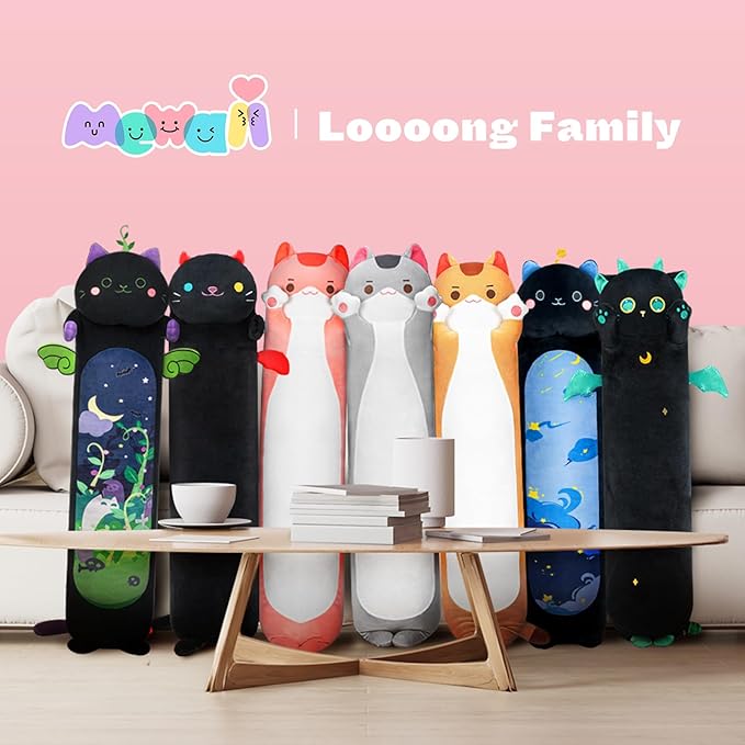 Long Cat Plush Kids Body Pillow, 53 Inch Cute Pink Cat Stuffed Animals Soft Plushies, Kitten Kawaii Plush Throw Pillow Doll Toy Gift for Girlfriend