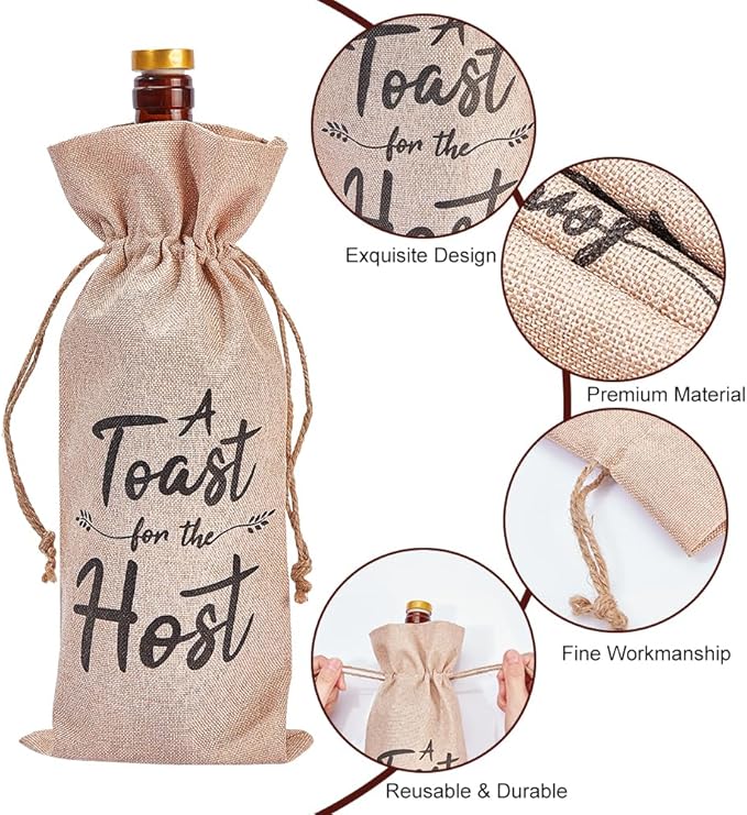 PLIGREAT 4 Pcs Cotton Linen Wine Bottle Bags Bulk Champagne Wine Gift Wraps Bag for Housewarming Wedding Shower Party Gifts Packaging Bag Reusable Jute Burlap Wine Bottle Storage Bag with Drawstring