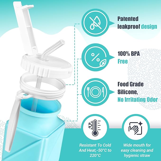 Collapsible Travel Water Bottles, Food Grade BPA Free Silicone Foldable Water Bottle, Leakproof Portable Expandable Water Bottles for Traveling, Camping, Hiking, Cycling & Sports Outdoor 620ml(2 Pack)