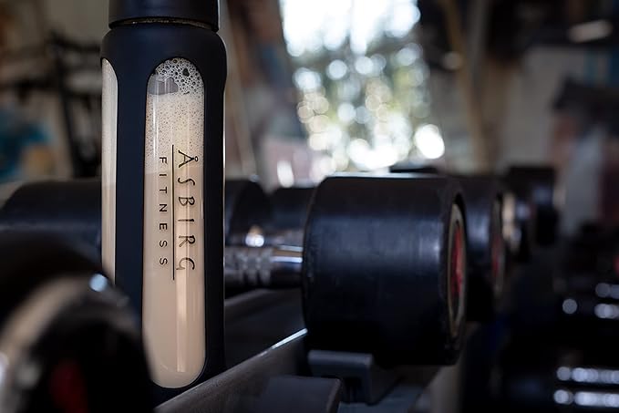 Fitness | Protein Shaker Made of Glass | Protein Shaker | Drinking Bottle | with Spiral Ball | Black