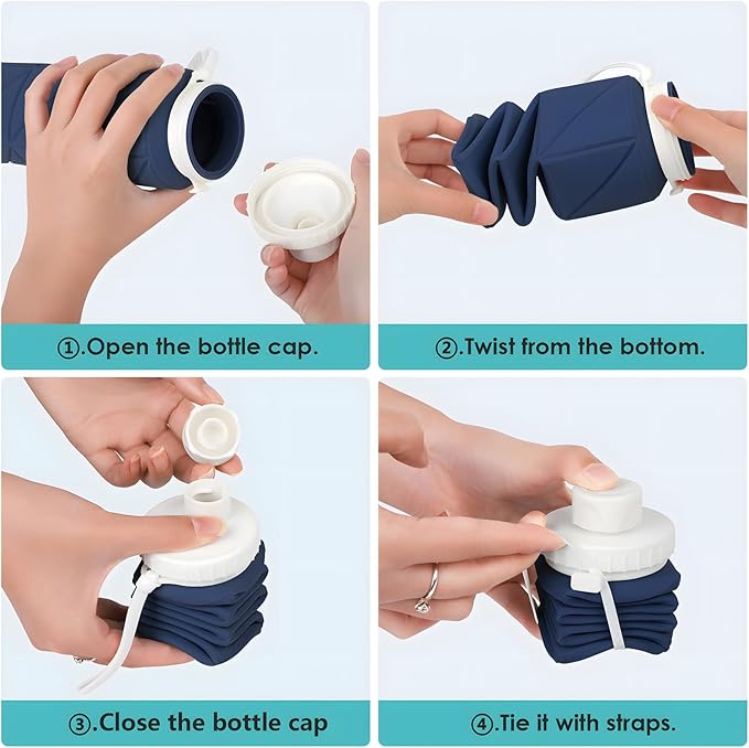 Collapsible Water Bottle 2pcs Foldable Silicone Travel Water Bottle Leakproof Flexible BPA Free Portable,Folding Water Bottle Lightweight for Camping, Hiking,Sports Travel Bottles 23oz