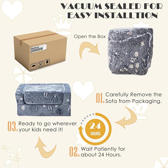 Kids Sofa Couch 3-in-1 Modular Toddler Couch Glowing Grey Baby Couch Foam Armchair for Boys & Girls Children Convertible Sofa to Lounger Plush Fold Out Sofa Play Set with One Ottoman, One Seat