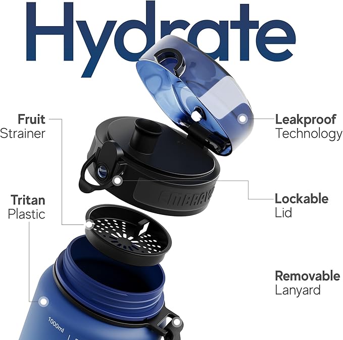 Embrava Sports Water Bottle - 32oz Large - Fast Flow Quick Sip Lid - BPA & BPS Free - Leakproof, Flip Top - Lightweight & Sturdy Tritan Plastic - Strainer for Fruit & Ice