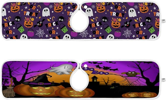 Happy Halloween Purple Faucet Sink Mat for Kitchen 2 Pack Spooky Ghost Pumpkin Bat Witch Bathroom Drying Mat Absorbent Splash Water Catcher Mats Microfiber Cloth Drip Protector Splash Pad 23x5 Inches