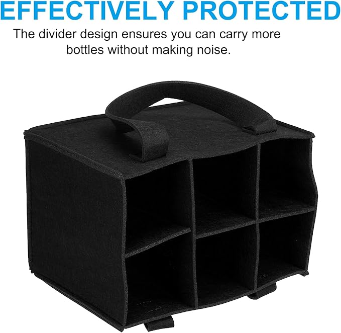 PATIKIL 6 Bottle Wine Carrier Tote Bag, 2 Pack Wine Bottle Carrying Bag with Divider Reusable Wine Storage Bag Felt Grocery Bags Portable Gift Bag, Black