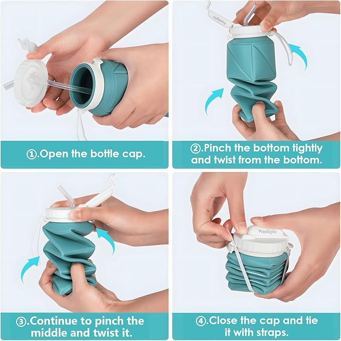 690ML Collapsible Water Bottles Reusable Leak Proof Silicone Water Bottle BPA Free Durable Foldable Sports Bottles & straw 23oz Lightweight Bottle for Gym Hiking Biking Camping Travel Bottle