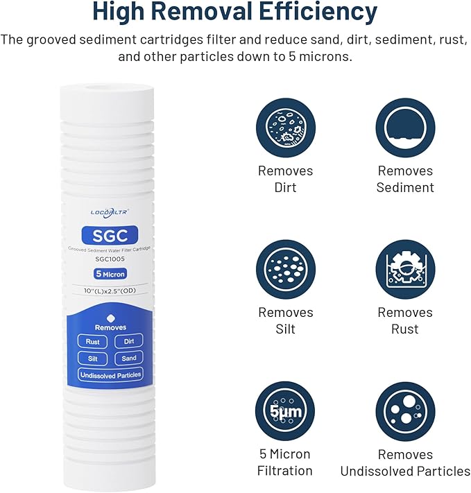 Whole House Water Filter Cartridge Replacement for Well Water, 5 Micron Water Filter 10 x 2.5 Grooved Sediment Water Filter Compatible with AP110, WHKF-GD05, RS14, CFS110, P5, WFPFC5002-6 Pack