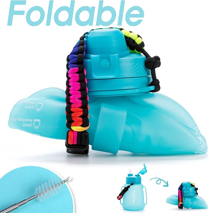 Collapsible Water Bottles 40 OZ Gallon Motivational Water Jug with Straw 1.2L Silicone Sports Water Bottle with Time Marker, Leakproof Large Water Bottle for Yoga Camping Outdoors