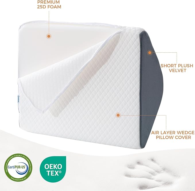 Knee Wedge Pillow 8'' for Post-Surgery Recovery - Leg Elevation Support for Sleep Position, Alleviating Lower Back & Hip Pain Enhancing Circulation in Ankles Legs Triangle Pillow with Removable Cover