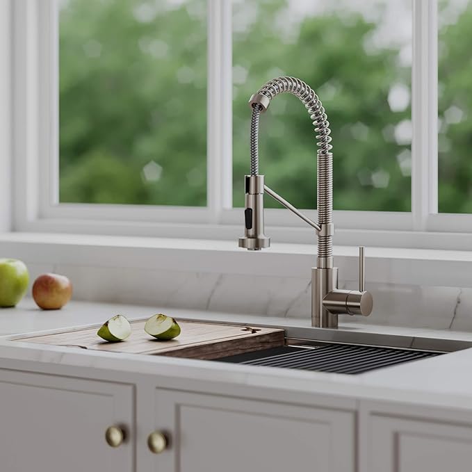 Kraus KPF-1610SFS-KSD-43SFS Bolden 18-Inch Single Handle Commercial Style Pull-Down Kitchen Faucet with Soap Dispenser, Spot Free Stainless Steel