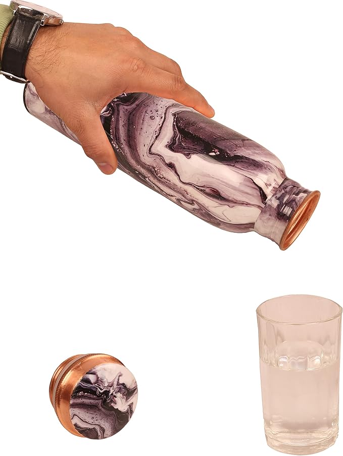 Pure Copper Water Bottle - Handcrafted - Ayurveda Health Benefits - Large 35 oz - Leak proof - Easy to carry for Sports, Fitness, Yoga, School - Textured Patterns.
