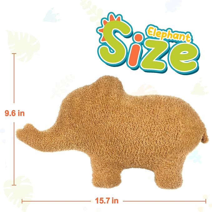 Dino Chicken Nugget Pillow, Dinosaur Chicken Nuggets Plush Funny Birthday Gifts for Boys and Girls, Dinosaur Gifts for Kids and Adults, Dinosaur Theme Party Decorations (Elephant, Small)