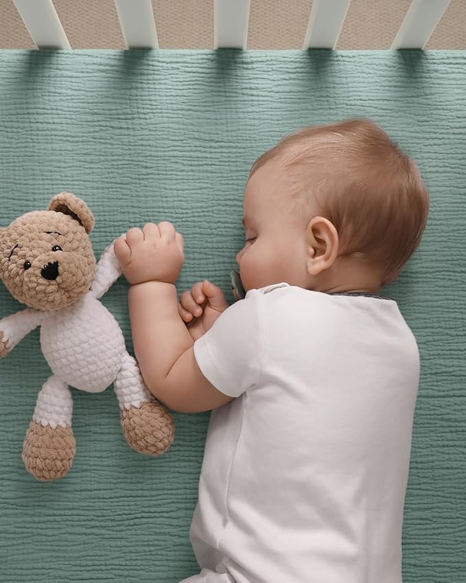 Blissful Diary Muslin Crib Sheets for Girl Boy, Boho Neutral Soft Cotton Baby Sheet for 52''x28'' Standard Crib Mattress, 1 Pack(Roman Green)