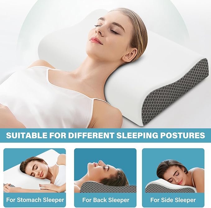 Memory Foam Cooling Bed Pillows for Sleeping, Ergonomic Cervical Pillow for Neck and Shoulder Pain Relief, Adjustable Cold Pillow with Pillowcase