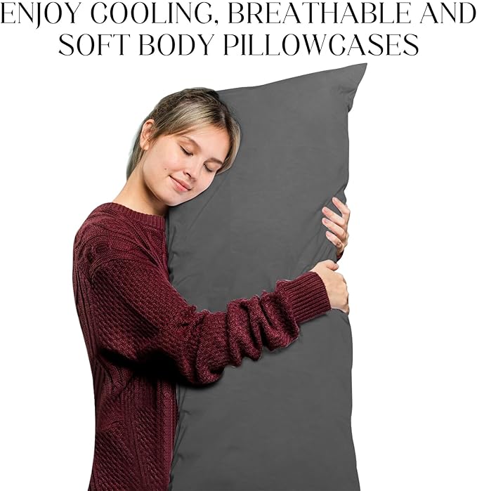 Soft Body Pillow Covers Pillowcases 60 x 21 Inch, WINKAURA Extra Large Pillow Cover for Bed Fits 54x20 Pillow, Envelope Closure, Stylish Wrinkle and Stain Resistant,Gray