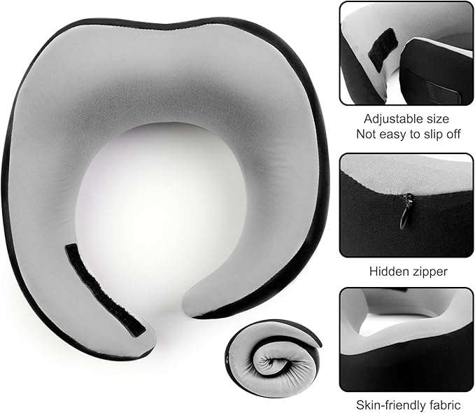Travel Pillow, 360° Wrapped Travel Neck Pillow, 100% Pure Memory Foam Neck Pillow, Airplane Neck Pillows, Perfect Support, Soft and Breathable Pillows, Travel Accessories with Portable Bag