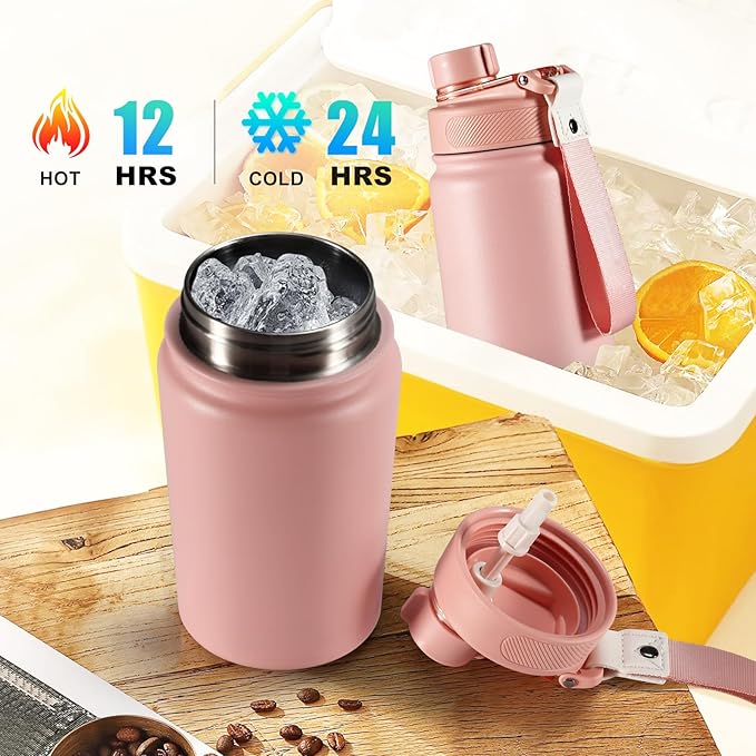 25 oz gym water bottle with straw, leak proof - men's/women's sports metal water bottle - double vacuum insulated stainless steel water bottle for gym, outdoors or traveling