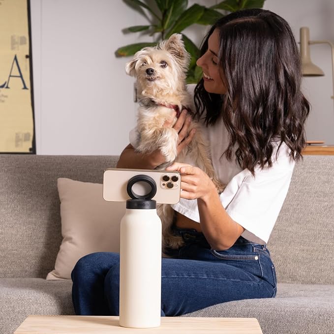 Ringo Insulated Water Bottle - Compatible MagSafe Water Bottle w/Phone Holder - Stainless Steel School Water Bottle w/Magnetic Phone Mount for Kids & Adult-Hot 12H, Cold 24H 360° Rotate - Black 24oz