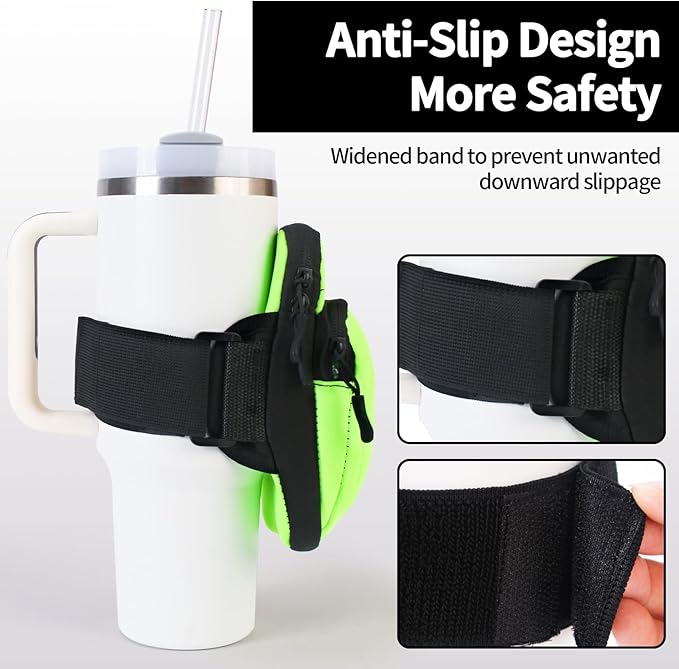 Purse Compatible with Stanley 40 oz and 30 oz Tumbler,Water Proof Purse Cup Holder with Adjustable Strap for Stanley Accessories, Multiple Pockets for Keys,Phone,Card,Fluorescent Green