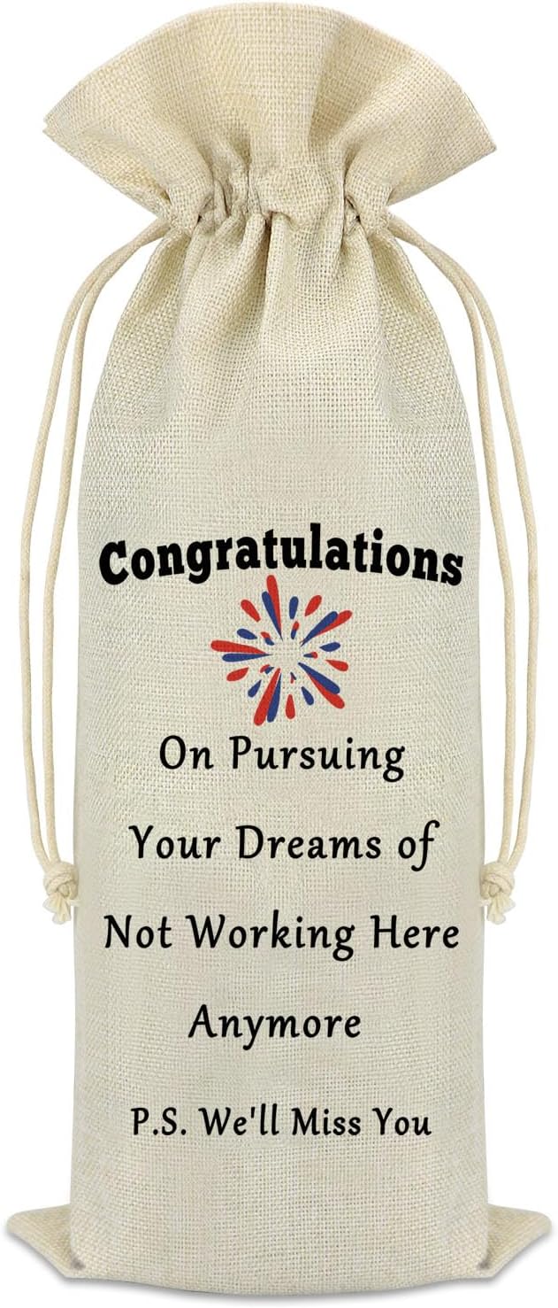 Retirement Coworker Leaving Gifts Wine Bag Farewell Party Decorations Drawstring Wine Bag Going Away Gift Goodbye Gift for Coworker Colleague Boss Friends New Job Gifts for Women Men Wine Bottle Bag
