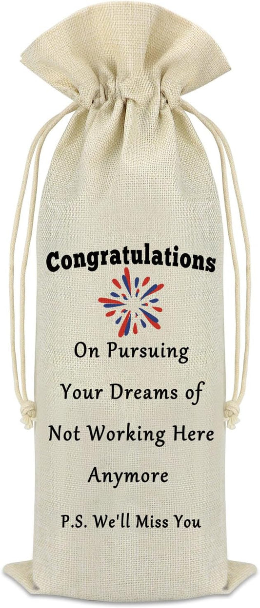 Retirement Coworker Leaving Gifts Wine Bag Farewell Party Decorations Drawstring Wine Bag Going Away Gift Goodbye Gift for Coworker Colleague Boss Friends New Job Gifts for Women Men Wine Bottle Bag