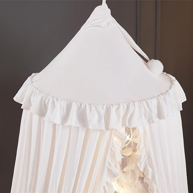 VETHIN Bed Canopy for Girls Kids,Princess Round Dome Children Dreamy Mosquito Net Bedding Girls Room Castle Play Tent Hanging House Decor Reading Nook Canopies (White)