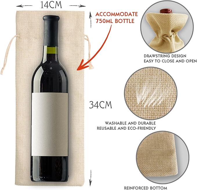 Toctose Engagements Gift Wine Bag 1Pc, Pairs Well With Getting Married, Engagement Gift for Couples, Gift for her, Him, Bride and Groom Gift-Cotton Linen Drawstring Wine Bag(WB072)