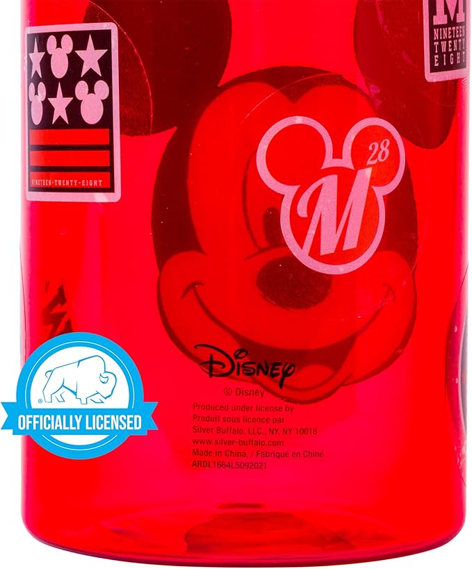 Silver Buffalo Disney Mickey Classic Varsity Twist Spout Plastic Water Bottle with Stickers You Stick Yourself, Red, 32 Ounces