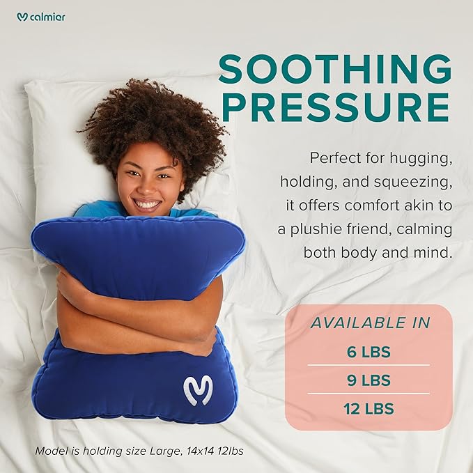Calmier - 12 lb Sensory Weighted Pillow - Glass Bead Filled Hug Pillow - Ultra Plush Cozy Weighted Pillows for Adults and Kids - Child Sensory Pillow - Weighted Lap Pad (Blue - Minky, 12 LBS)