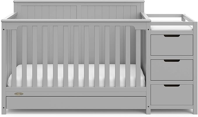Graco Hadley 5-in-1 Convertible Crib and Changer with Drawer (Pebble Gray) – Crib and Changing-Table Combo with Drawer, Includes Changing Pad, Converts to Toddler Bed, Daybed and Full-Size Bed