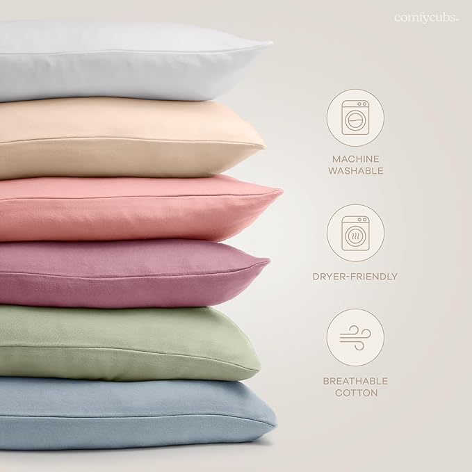 Comfy Cubs Toddler Pillow with Soft Cotton Pillowcase, 13"x18", Cream (2 Pack) - Kids Pillow for Sleeping & Travel - Comfortable Small Pillow - Kids Travel Pillow with Breathable Microfiber Fill