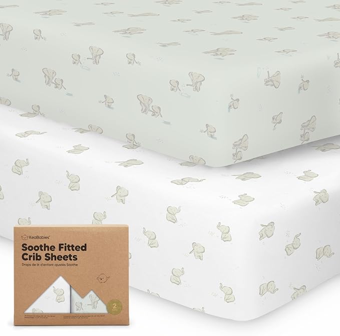 2-Pack Organic Crib Sheets for Boys, Girls - Jersey Fitted Crib Sheet, Baby Crib Sheets Neutral, Crib Mattress Sheet, Cotton Crib Sheets, Breathable Crib Sheet, Baby Mattress Sheets (Elly)