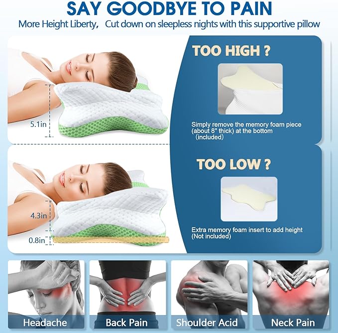 5X Pain Relief Cervical Pillow for Neck and Shoulder Support,Hollow Design Cervical Memory Foam Pillows, Orthopedic Ergonomic Neck Pillow,Contour Bed Pillow for Side,Back,Stomach Sleeper……