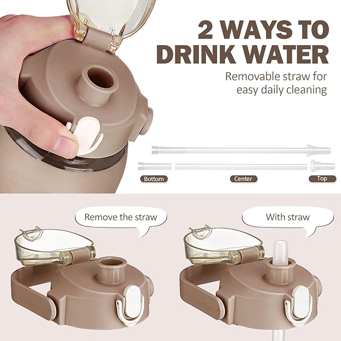 kytffu 56oz Glass Water Bottles with Straw, Motivational Glass Bottle with Silicone Sleeve and Time Marker, Leakproof Large Glass Water Jug for Gym Home Office,Amber