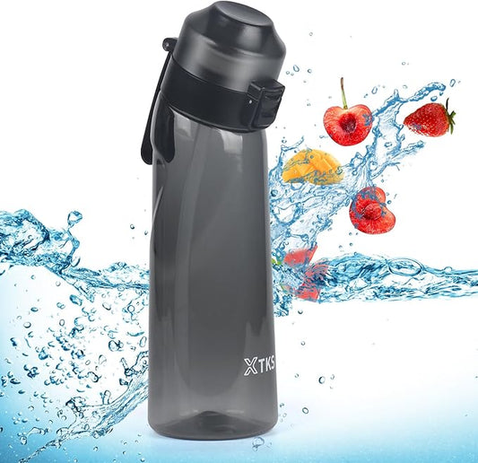 Water Bottle,650ml Water Bottle,Water Bottle with Flavor Pods,Leak Proof Sports Water Cup with Straw,Water Bottle Suitable for Outdoor Sports(Black)