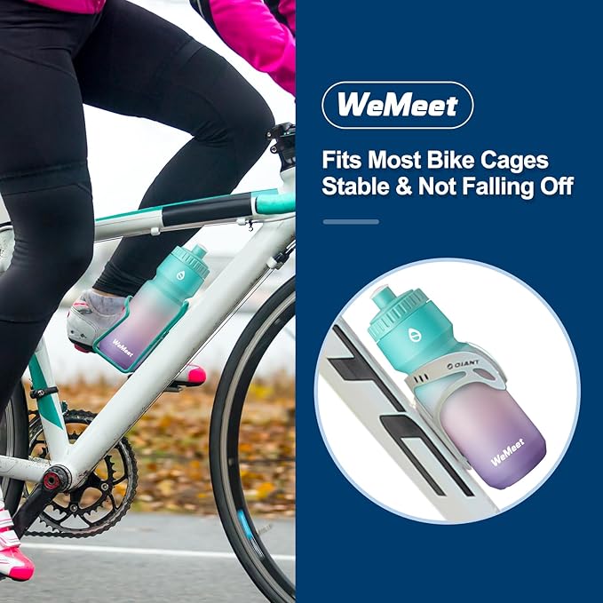 24oz Sport & Bike Squeeze Bottle, Leak Proof Bike Water Bottle with Capacity Scale, BPA Free, for Cycling, Mountain Biking, Running, Hiking (Green Pink Purple, 2 Pack)