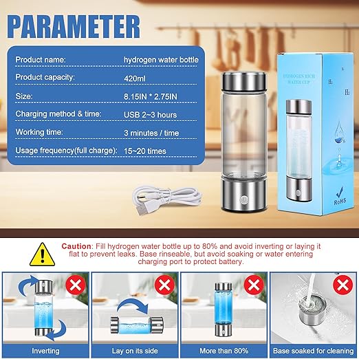 Hydrogen Water Bottle, ShineMe Hydrogen Water Bottle Generator, 3 Minutes Quick Electrolysis, Hydrogen Water Machine Improve Water for Home, Travel, Exercise and Daily Drinking
