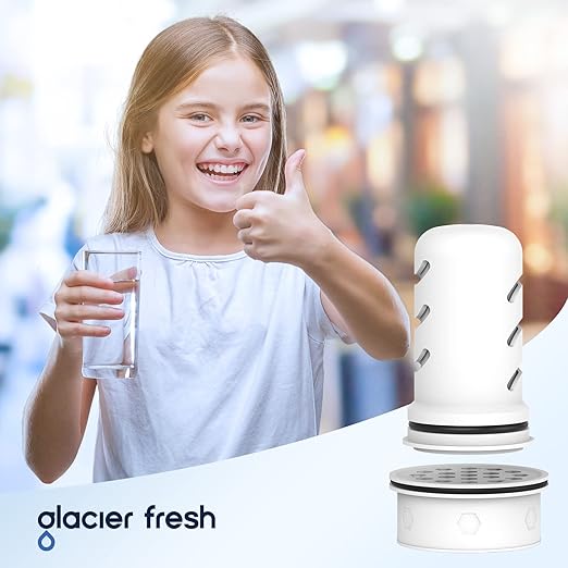 GLACIER FRESH Water Pitcher Filter Replacement for LS Home Dispenser and Pitcher Systems, Reduces Chlorine Taste and Odor, 1 Membrane Micro Filter and 2 Activated Carbon + Ion Exchange Filter