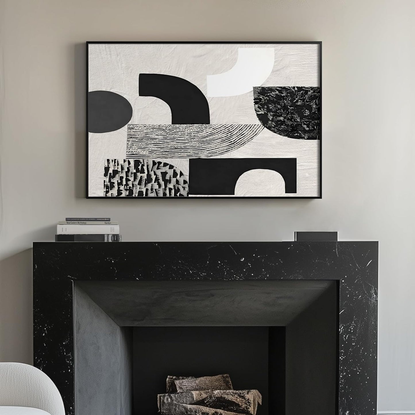 Framed Black and White Abstract Wall Art, Modern Minimalist Canvas Prints Paintings Artwork for Walls, Geometric Pictures for Living Room Dining Room Bedroom Office Bathroom Wall Decor 24x36 In